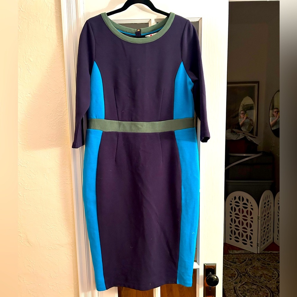 Boden Navy, Bright Blue & Olive Panel Midi Dress